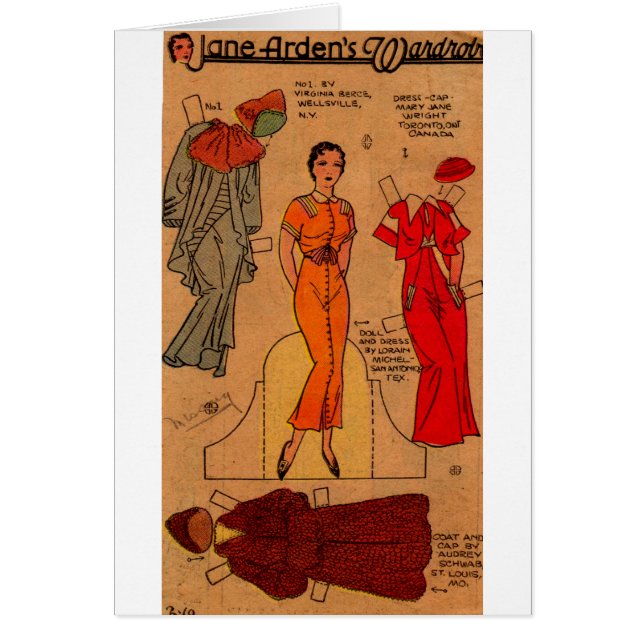 1930er Jane Arden Papier Puppe blauen Kleid rot Kl (Vorne)