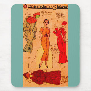 1930er Jane Arden Papier Puppe blauen Kleid rot Kl Mousepad