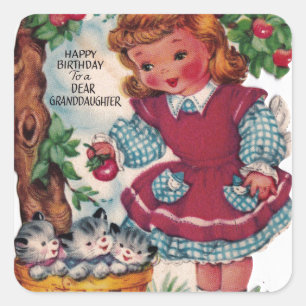 1930er Vintag Happy Birthday Grandtochter Quadratischer Aufkleber