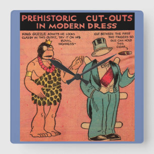 1930s comics cave man paper doll King Guzzle Quadratische Wanduhr
