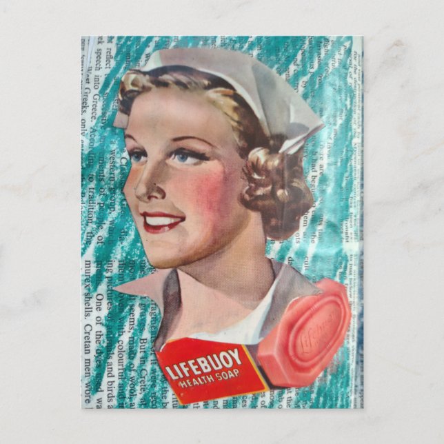 1930s era Nurse with health soap collage Postkarte (Vorderseite)