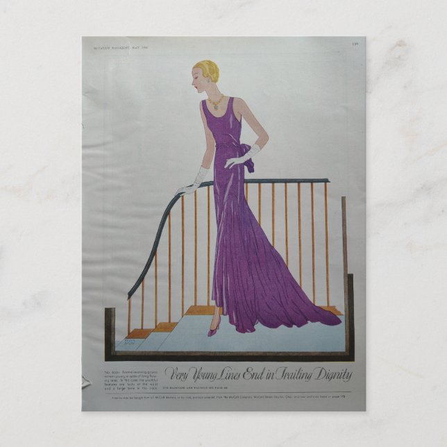 1930s Fashion Woman in Purple Dress  Postkarte (Vorderseite)