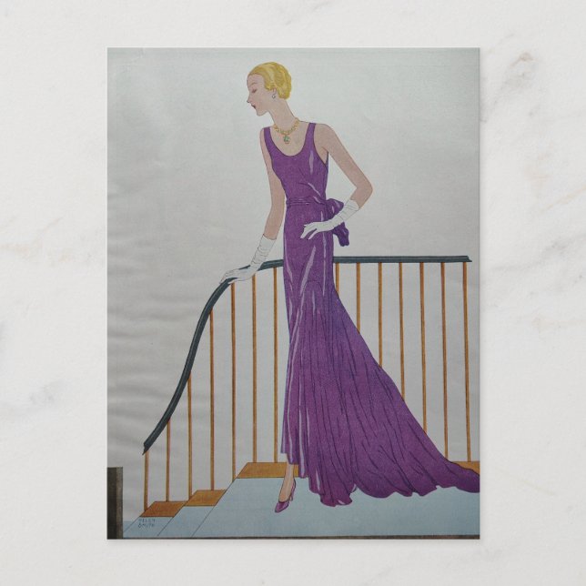 1930s Fashion Woman in Purple Dress  Postkarte (Vorderseite)