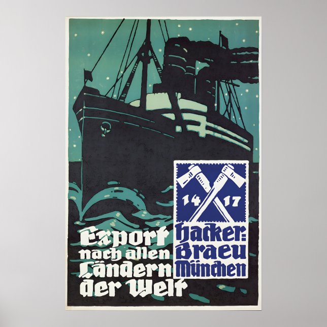 1930s German Beer Poster Hackerbräu München (Vorne)