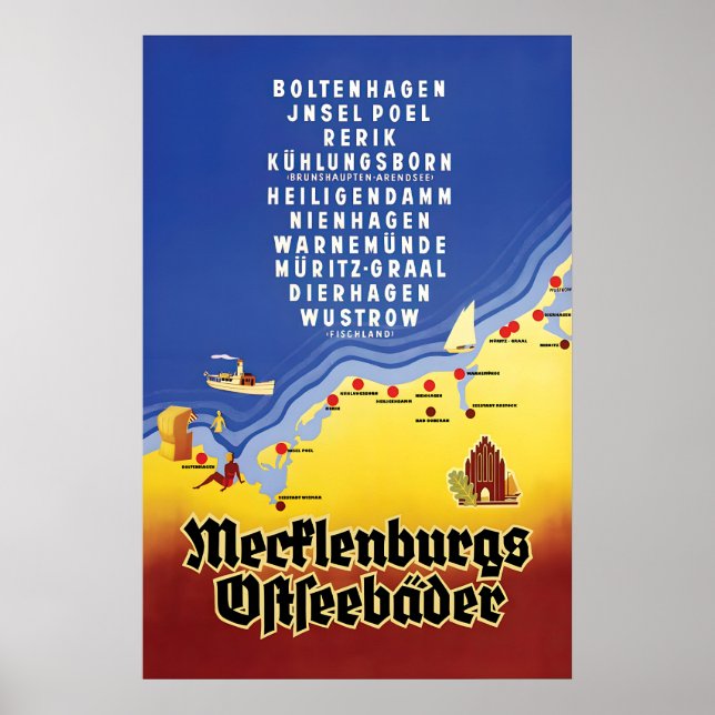 1930s Germany Travel Poster Mecklenburg Baltic Sea (Vorne)