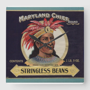 1930s Maryland Chief Stringless Beans label Quadratische Wanduhr