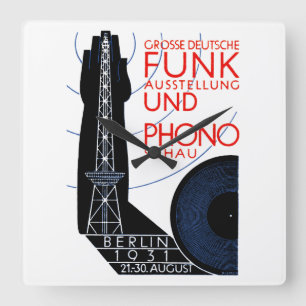 1931 Deutsche Funk- und Musikausstellung Quadratische Wanduhr