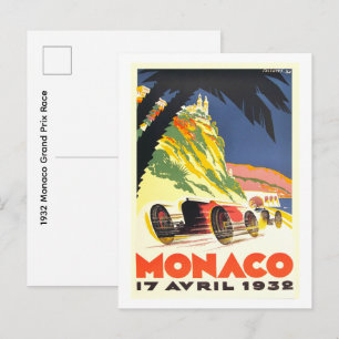 1932 Großer Preis von Monaco Rennen Postkarte