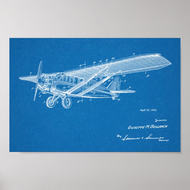 1932 Vintage Flugzeugpatentkunst Zeichnend Druck Poster (Vorne)
