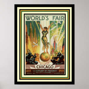 1933 Chicago World's Fair Art Deco Poster 12 x 16