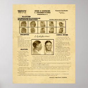 1933 CLYDE BARROW LAW ENFORCEMENT SHEET POSTER