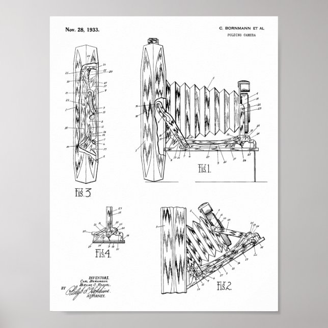 1933 Faltkamera Patent Art Zeichnend Druck Poster (Vorne)