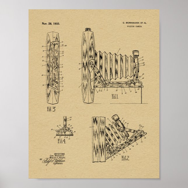 1933 Faltkamera Patent Art Zeichnend Druck Poster (Vorne)