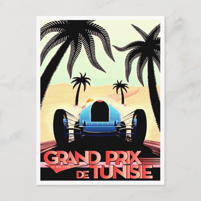1933 Tunesien Grand Prix Vintager Rennsport Postkarte (Vorderseite)