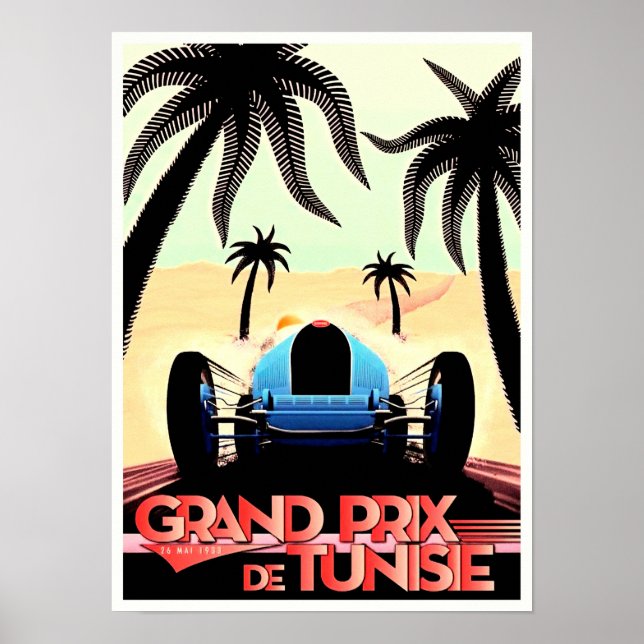 1933 Tunesien Grand Prix Vintages Rennposter Poster (Vorne)