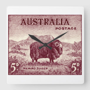 1934 Australian Merino Sheep Quadratische Wanduhr