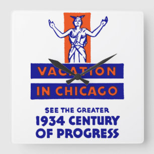 1934 Chicago Century of Progress Quadratische Wanduhr