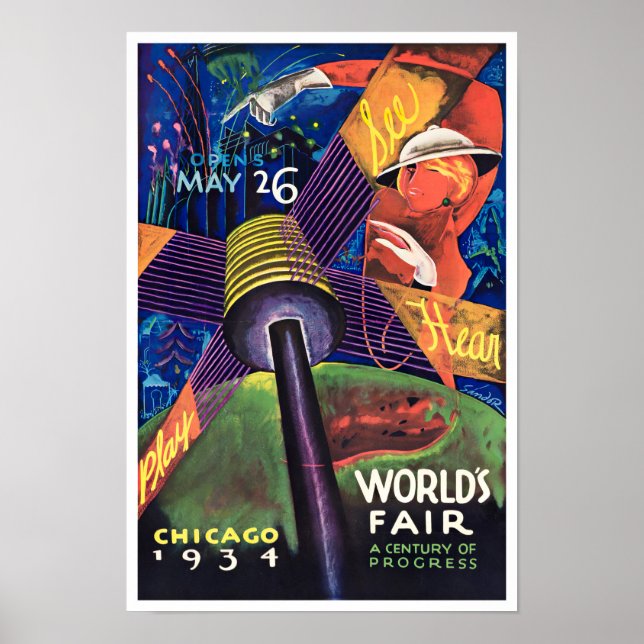 1934 Chicago World's Fair Vintage Reiseplakat Poster (Vorne)