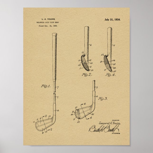 1934 Golf Club Leiter Patent Art Zeichnend Print Poster (Vorne)
