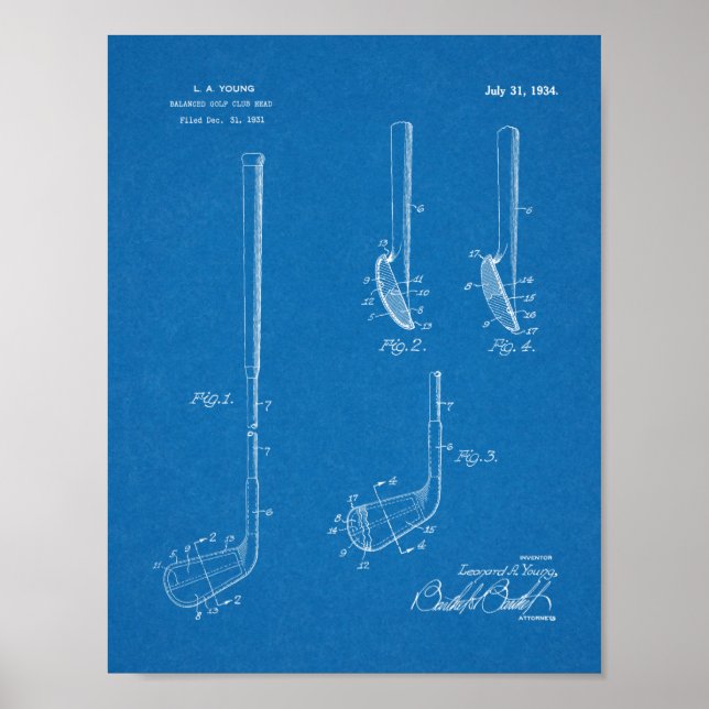 1934 Golf Club Leiter Patent Art Zeichnend Print Poster (Vorne)