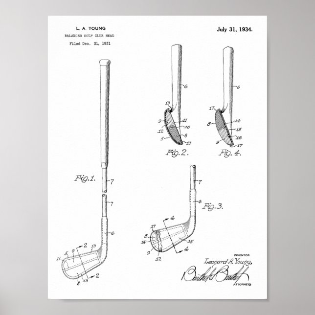 1934 Golf Club Leiter Patent Art Zeichnend Print Poster (Vorne)