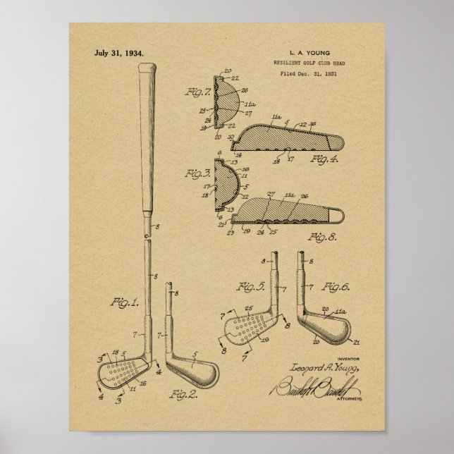 1934 Golf Club Leiter Patent Art Zeichnend Print Poster (Vorne)