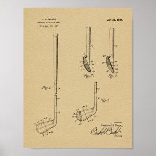 1934 Golfschlägerkopf-Patent-Kunstzeichnung Druck Poster