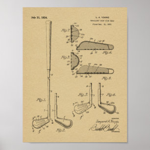 1934 Golfschlägerkopf-Patentkunstzeichnung Druck Poster
