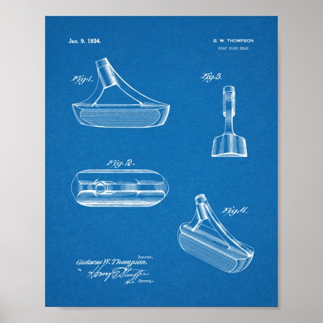 1934 Putter Golf Club Patentkunst Zeichnend Printw Poster (Vorne)