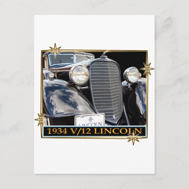 1934 V-12 LINCOLN POSTKARTE (Vorderseite)