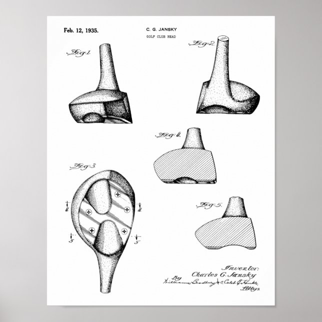 1935 Driver Golf Club Patent Art Zeichnend Print Poster (Vorne)