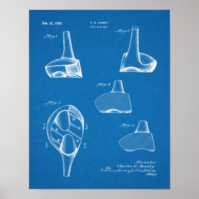 1935 Driver Golf Club Patent Art Zeichnend Print Poster (Vorne)