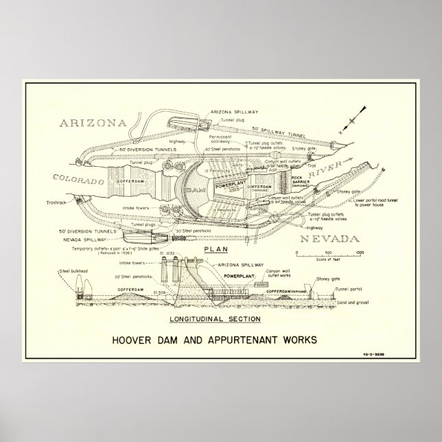 1935 HOOVER DAM PLAN & SECTION POSTER (Vorne)