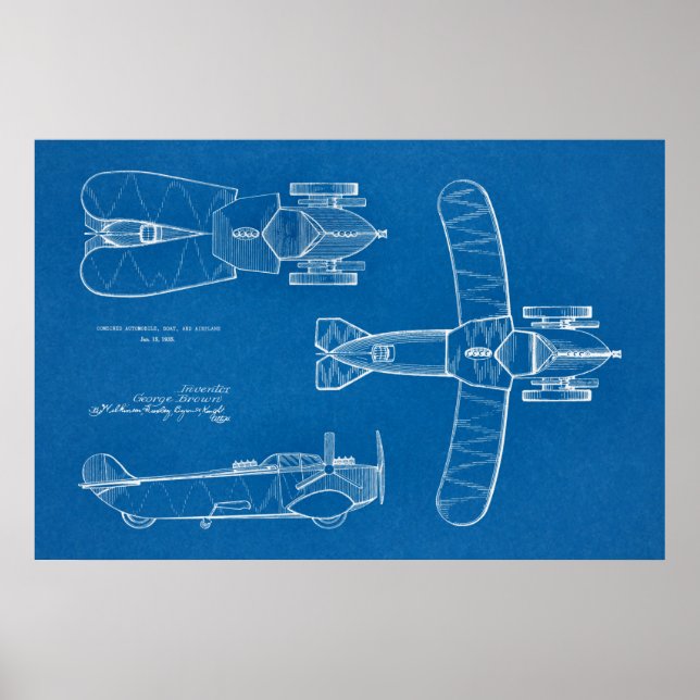 1935 Patent für ein Flugzeug mit fliegendem Kfz-Sc Poster (Vorne)