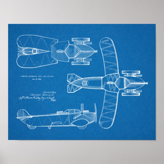 1935 Patent für ein Flugzeug mit fliegendem Kfz-Sc Poster (Vorne)