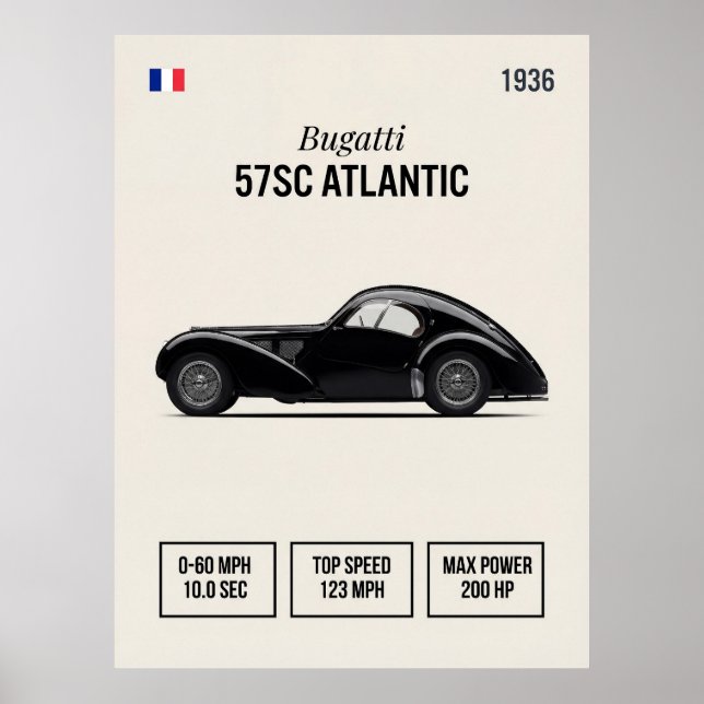 1936 Bugatti 57SC Atlantic Oldtimer Poster (Vorne)