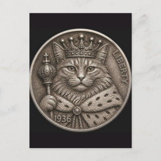 1936 Hobo Nickel Katze König Royal Coin Art Postkarte