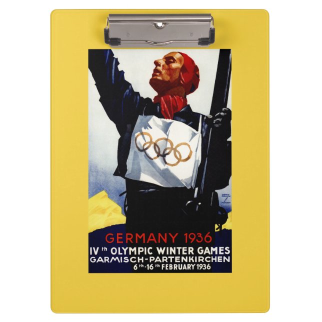 1936 olympisches Winter-Spiel-Anzeige-Plakat Klemmbrett (Vorderseite)