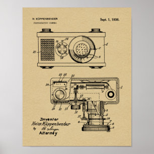 1936 Vintage Kamera Patent Kunst Zeichnung Druck Poster