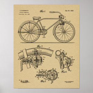 1937 Bicycle Generator Design Patent Art Print Poster