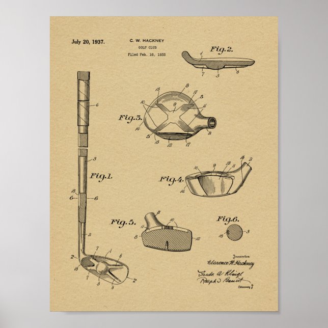 1937 Golf Club Patentkunst Zeichnend Printwerbung Poster (Vorne)