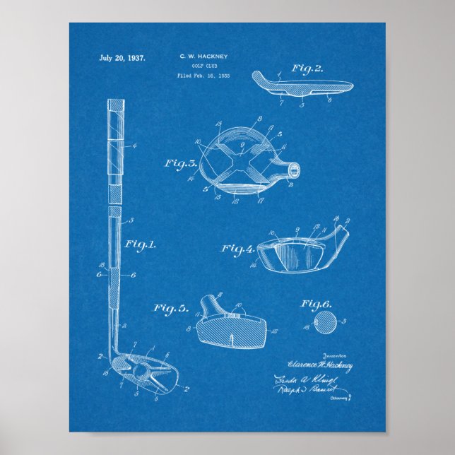 1937 Golf Club Patentkunst Zeichnend Printwerbung Poster (Vorne)