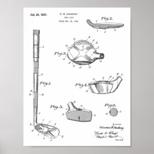 1937 Golfschläger-Patent-Kunstzeichnung Druck Poster