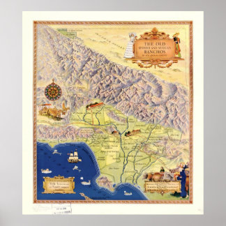 1937 Karte Ranchos von Los Angeles Landkreis Kalif Poster