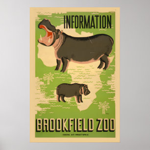 1937 Sehen Sie das Nilpferd im Brookfield Chicago Poster