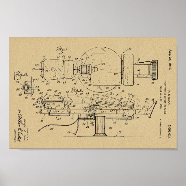 1937 Vintage Chiropraktische Tafelpatente Art Prin Poster (Vorne)