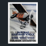 1937 Vintages Luftfahrt-Poster Art Deco Poster<br><div class="desc">Stilisierte hohe Monoplane-Geschwindigkeiten durch die Luft,  so als ob sie den Textblock unten belästigen. Orange,  graue,  blaue und schwarze Tinte auf Papier. Vollständiger Text: NATIONALE LUCHTVAART SCHOOL [angeboten für Rotterdam,  Amsterdam und Enschede] Verlaagde Lestarieven Wordt Lid Der Kon. Ver. Voor Luchtvaart Leert Zweef-Fliegen Reist Per K.L.M.</div>