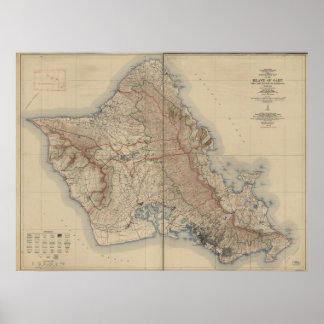 1938 Karte von Oahu Hawaii Poster