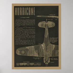 1938 Luftfahrt Hurrikan Flugzeug Design Kunst druc Poster