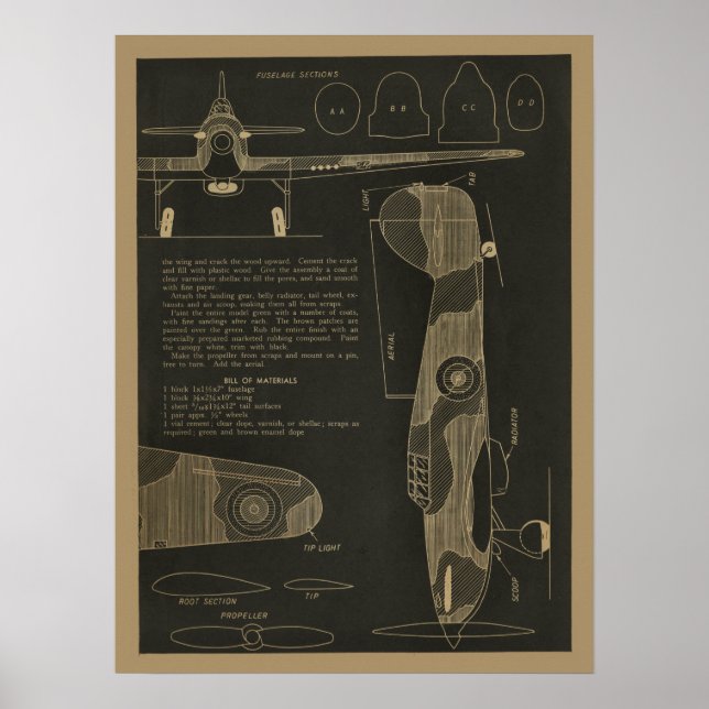 1938 Luftfahrt Hurrikan Flugzeug Design Kunst druc Poster (Vorne)